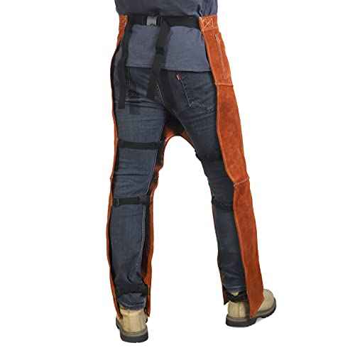 QeeLink Welding Pants - Heat & Flame Resistant Split Leather Safety Leg Protection for Men and Women, Adjustable M to XXXL