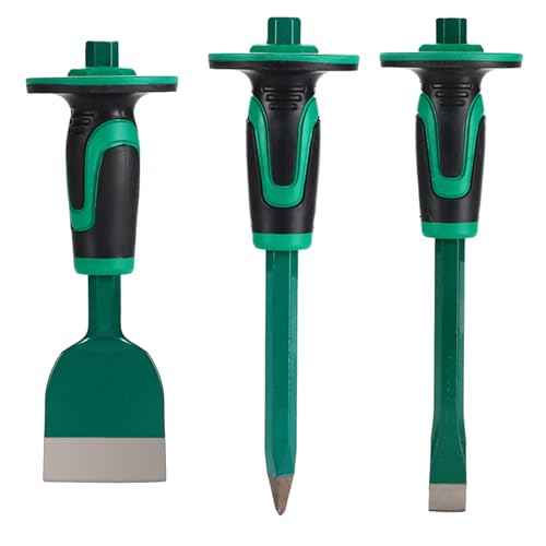 Heavy Duty Masonry Chisel Set,12 Inch Point and Flat Chisel, 9 Inch Brick Chisel With Hand Protector,for Demolition,Mason,Carving,Concrete (3 PCS Set)