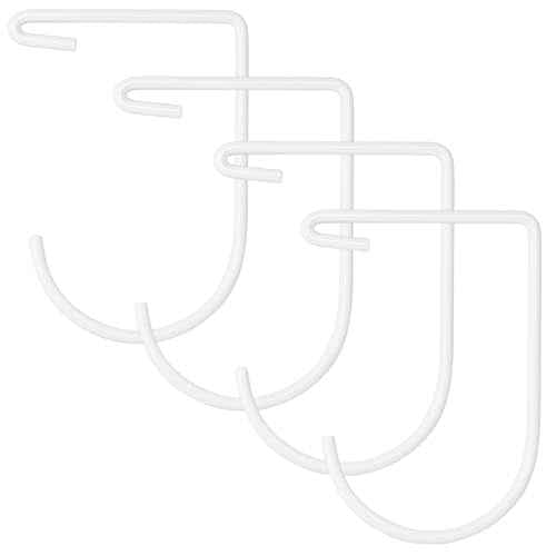 Overhead Rack Hooks for Hanging from Ceiling Rack and Wall Shelving Deck, Heavy Duty Bike Hooks - White (Set of 4)