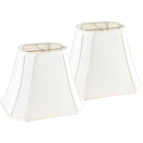GO&SO Square Cut Corner Lampshades Set of 2, 8x14x11 Inch Medium Table Lamp Shades Cream-Yellow, Natural Fabric Handcrafted, Easy Assembly,Bell Lamp Shade for Floor Lamps Replac for Living Room