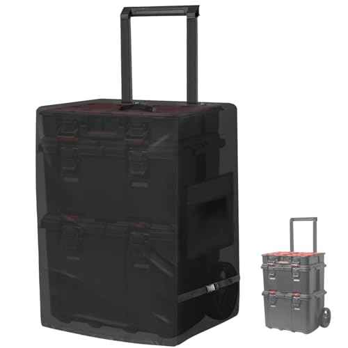 Tool Box Cover for Keter Stack-n-Roll Modular Tools Organizer Stackable 3PC Rolling Tool Box System with Wheels, 600D Waterproof Tool Chest Organizer Cover, Black, Cover Only