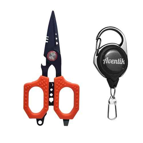 Eupheng 4.7" Pro Fishing Scissors for Braided Line Mono Fluorocarbon with Zinger Retractor Clip Dual Serrated Titanium Coating Blades for Non-Slip Grip Multifunction Fishing Shears with Bottle Opener