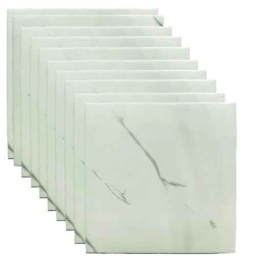 3D Peel and Stick Wall Panels - Waterproof Self-Adhesive Simulation Tile Wallpaper, 10PCS 30cm x 30cm, Realistic Textured Wall Decor for Bedroom, Living Room, Bathroom & Kitchen (Oriental White)