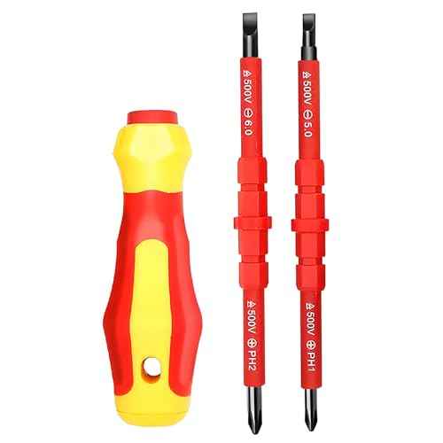 Insulated Screwdriver Set for Electricians ? Ergonomic Handle, Magnetized Tips, Durable for Electrical Work, Receptacle & Outlet Screwdriver, Multi-Tool (3 in 1)