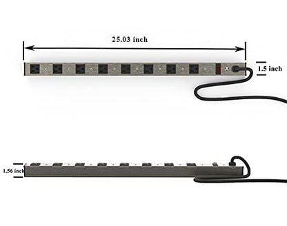20 Outlet Heavy Duty Metal Socket Power Strip,15-Foot Long Extension Cord with Circuit Breaker. Mounting Brackets Included,Workshop/Industrial use,ETL Certified