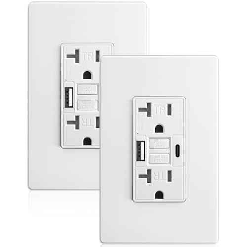 SURAIELEC 20 Amp GFCI Outlet with USB-C & USB-A Ports, Self-Test GFCI Electrical Outlet Combination with USB, Tamper-Resistant GFCI Outlet, Screwless Wall Plate Included, ETL Listed, White,2-Pack