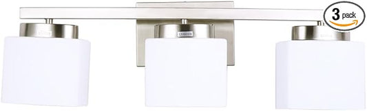 3 Light Bathroom Vanity Light Over Mirror, Modern Brushed Nickel Vanity Lights with Milky Glass Shade, 23 inches Vanity Lighting Fixtures for Bathroom Lighting