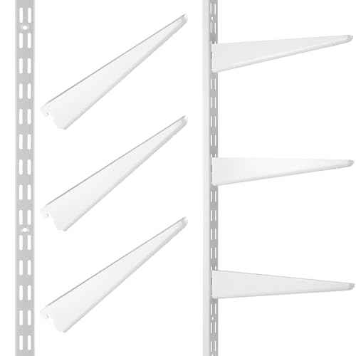 2 Pcs Twin Rail Upright Wall Shelving System 25 Inch with 6 Pcs Adjustable Shelf Bracket 11.5 Inch Heavy Duty Storage Rack Metal Support System for Kitchen Closet Home Indoor(White)