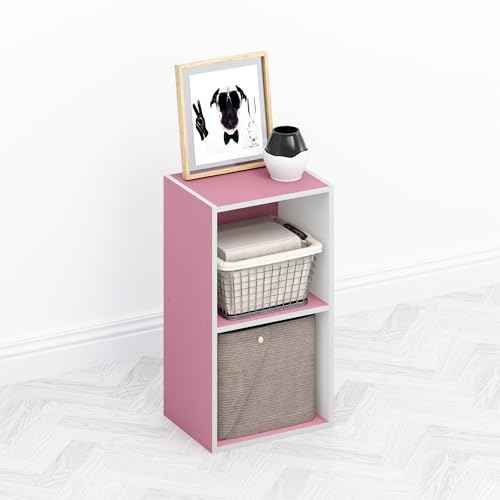 Furinno TOMI Book Shelf, 2-Tier Modern Bookshelf, Open Shelves Bookcase 9 x 12 x 21, for Living Room, Bedroom, Home Office, Pink
