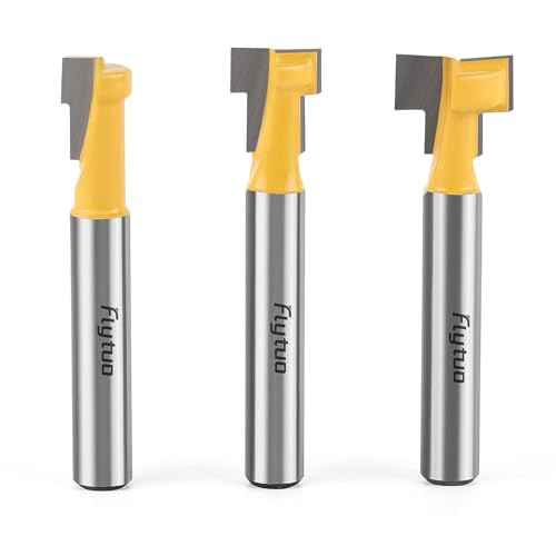 3Pcs Keyhole Router Bits Set 1/4" Shank, Carbide T-Slot Router Bit with 5/16 & 3/8 & 1/2 Inch Blade Diameter for Wood Hex Bolt T-Track Slotting Milling Cutters Set
