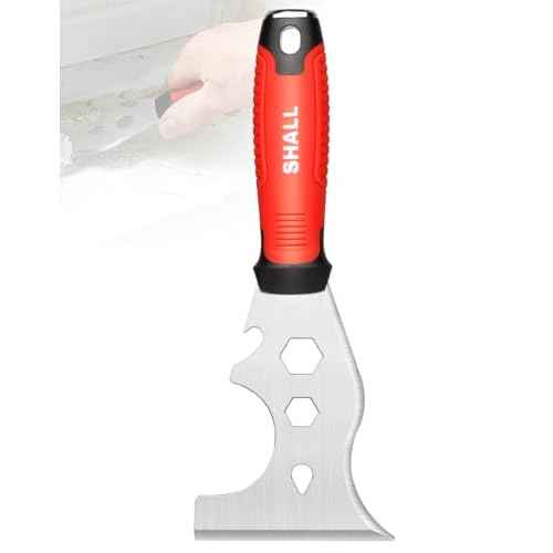 SHALL 8-In-1 Paint Scraper, Stainless Steel Paint Remover Scraper Tool, Putty Knife with Hammer End and Comfort Handle, Metal Spackle Scraper for Removing Drywall Paint, Caulk, Wood, Wallpaper