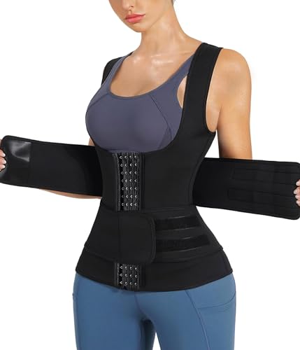 Nebility Women Sauna Sweat Vest Hot Neoprene Sauna Suit Weight Loss Workout Top Waist Trainer Shirt Body Shaper (Small, Black)