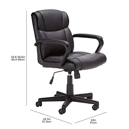 Amazon Basics Office Computer Task Desk Chair with Padded Armrests, Mid-Back, Adjustable, 360 Swivel, Rolling, 275 Pound Capacity, 24.2"D x 24"W x 34.8"H, Black Faux Leather