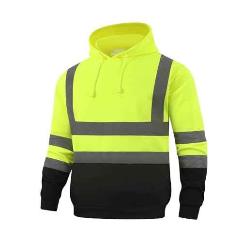 HYCOPROT High Visibility Sweatshirt ANSI Class 3 Reflective Safety Hoodie Hi Vis Hooded Pullover with Black Bottom¡¦