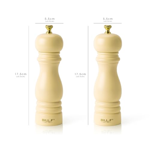 BF BILL.F SINCE 1983 Salt and Pepper Mill Set, Wooden Pepper Mill, Set of 2 Manual Salt Pepper Shaker Mill, Refillable, 7 Inches (Cream Set)