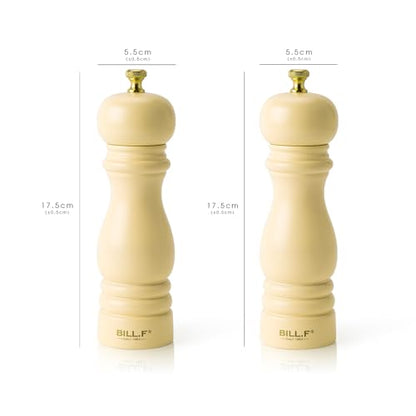 BF BILL.F SINCE 1983 Salt and Pepper Mill Set, Wooden Pepper Mill, Set of 2 Manual Salt Pepper Shaker Mill, Refillable, 7 Inches (Cream Set)