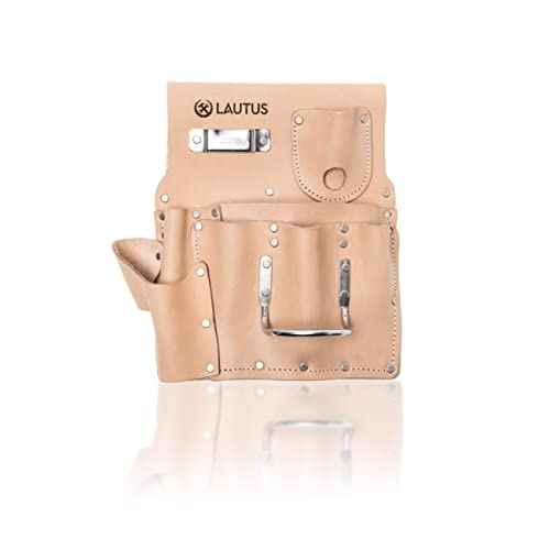 LAUTUS Oil Tanned Drywall Leather Tool Pouch Bag|Carpenter, Construction, Framers, Drywallers | 7 Pockets, 1 Hammer Holders | 100% Leather