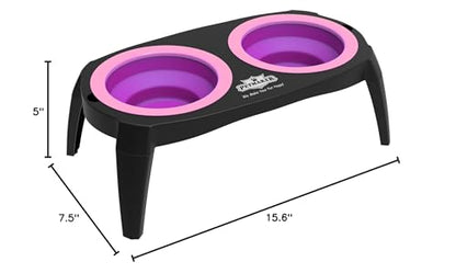 Elevated Cat and Dog Food Bowls with Non-Slip Stand - Removable and Collapsible Silicone Feeder for Food and Water - 16-Ounces Each by PETMAKER (Pink)