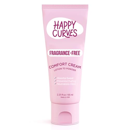 HAPPY CURVES Comfort Cream Deodorant for Women: Aluminum-Free Lotion to Powder for Private Parts, Under Breast, & Body - Anti Chafing Cream 2.25 oz. (1 Pack, Fragrance-Free)