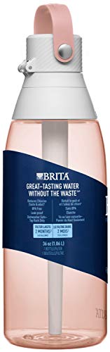 Brita Hard-Sided Plastic Premium Filtering Water Bottle, BPA-Free, Reusable, Replaces 300 Plastic Water Bottles, Filter Lasts 2 Months or 40 Gallons, Includes 1 Filter, Blush - 26 oz
