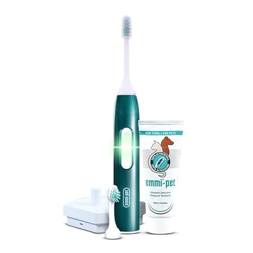Emmi®-pet 2.0 PRO+ Oral & Skin Care Set Electric Toothbrush Set for Pets. Patented 100% ultrasonic no Brushing Technology deep-Cleans - for Healthier Teeth & Gums & Fresher Breath. Made in Germany.