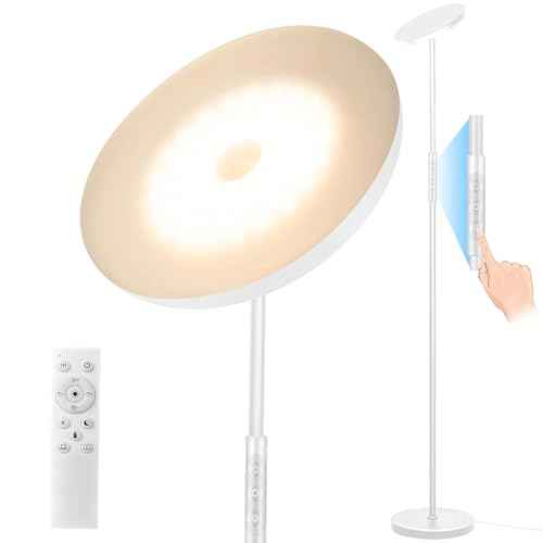 White Floor Lamp, 40W Super Bright Floor Lamps for Living Room Bedroom with Remote & Timer, Torchiere LED Floor Lamp 2700K-6500K Stepless Dimmable, Tall Standing Light Works with Smart Plug