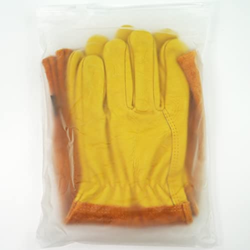 Leather Gauntlet Gardening Gloves for Women and Men, Breathable Rose Pruning Gloves with Thorn Proof Gauntlet, Long Durable Cowhide Sleeves Garden Gloves Work for Gardener and Farmer(M,Yellow)