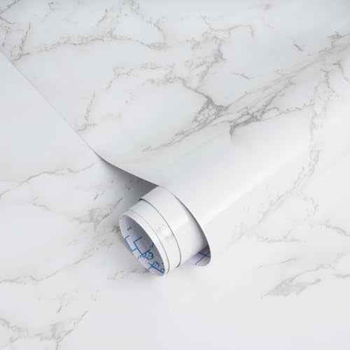 Marble Contact Paper White Marble Wallpaper Peel and Stick Glossy Modern Removable Self Adhesive Wallpaper Waterproof for Barthroom White Contact Paper for Countertop Cabinets 15.7" x 118"