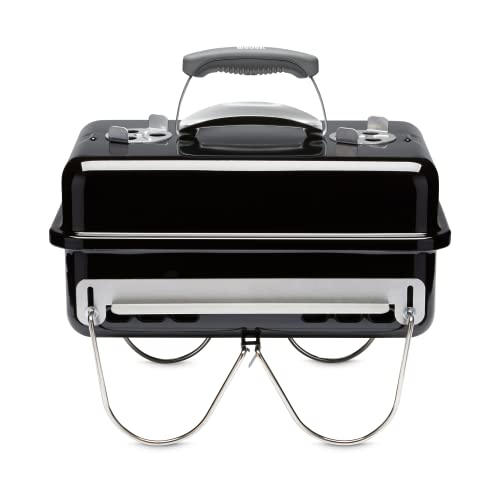 Weber Go-Anywhere Charcoal BBQ/Portable Grill with Folding Legs, Compact Design for Camping & Picnics, Durable Enamel, Precise Airflow Control, 42 x 26 cm Cooking Area, Black