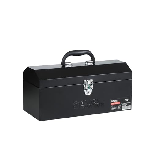 Black Canyon 16 Inch Tool Box, Metal Tool Box, Carbon Steel, Portable&Padlockable, 4 Non-Slip Foot Pads, Ideal for Trailer, Mechanic, DIY-ers, Car Toolbox, Workshops, Garages, Repair Shops