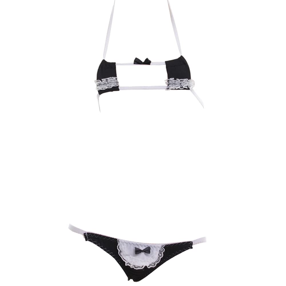 SINGUYUN Womens Sexy Micro bikini Suit Anime Bikini Cosplay Lingerie Kawaii Bra and Panty Set Cute (216Cube Black)