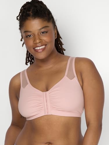 Fruit of the Loom womens Comfort Front Close With Mesh Straps Sports Bra, Blushing Rose, 34 US