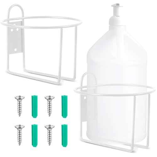 Hicarer 2 Pcs One Gallon Jug Storage Rack Wall Mounted Heavy Duty Steel Wall Rack for 1 Gallon Bottle Round Water Jug Holder with Hardware Hand Sanitizer 6-3/4" W x 5" H x 6-1/2" D (White)