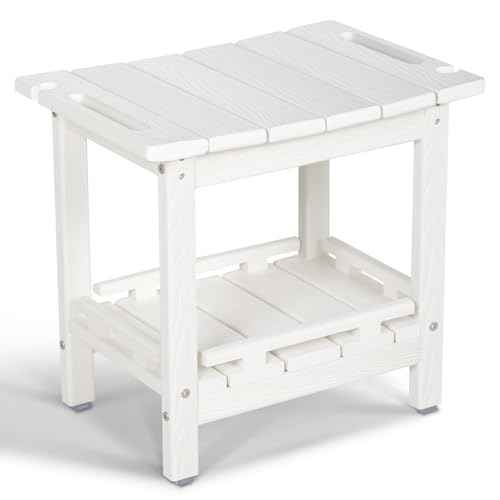 NALONE Shower Bench, HDPE Shower Benches with Storage Shelf & Handles, Indoor and Outdoor Use (White)