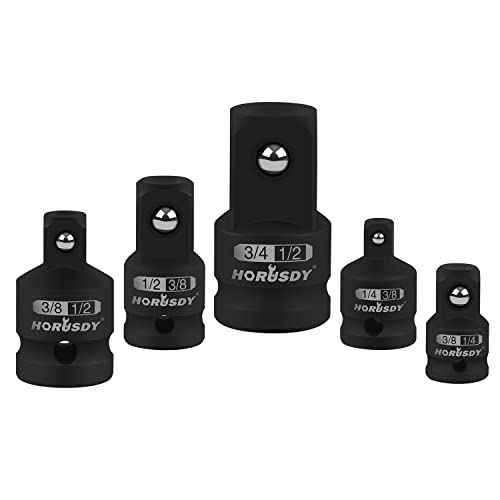 HORUSDY 5-Piece Impact Socket Adapter and Reducer Set, 1/4-Inch Hex Shank Socket to Drill Adapter 1/4", 3/8", and 1/2" Impact Driver Adapter for Power Drill & Impact Driver