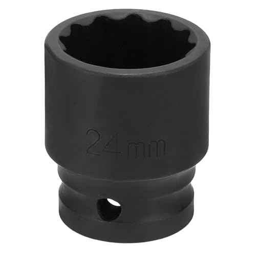 HARFINGTON 12-Point Impact Socket 1/2 Inch Drive 24mm Metric Cr-V Shallow Impact Socket Nut Driver Wrench for Auto Repair