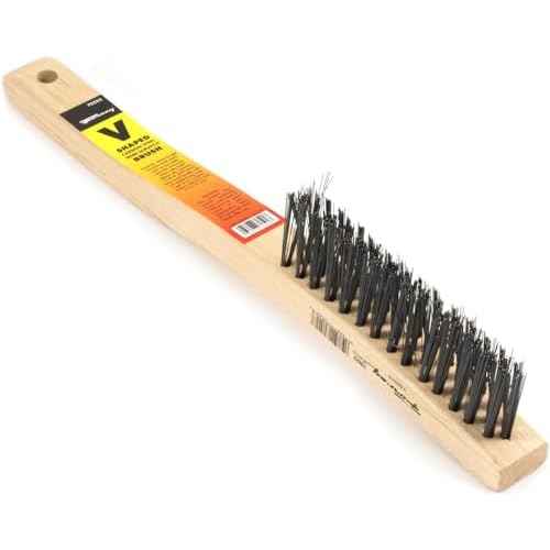 Forney 70522 V-Groove Carbon Steel Wire Brush, with Wood Handle, 13-3/4-Inch-by-.014-Inch