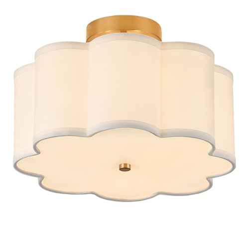 13.3"Semi Flush Mount Ceiling Light Fixture, 3-Light Modern Close to Ceiling Light With Fabric Flower-Shaped Shade, Light Fixtures Ceiling Mount for Bedroom Nursery Kids Room Living Room(Gold)
