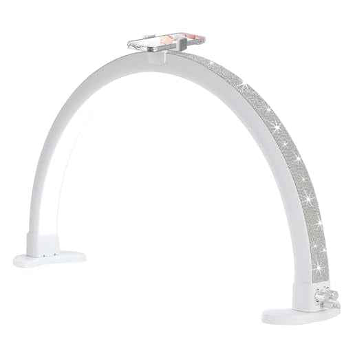 Half Moon Light with Phone Holder, 29 in 48W Nail Desk Lamp, Lash Light for Eyelash Tech, Makeup, Tattoo, Spa, Salon, Nail Tech Lamp with Stepless Dimming & Color Temperature(White)