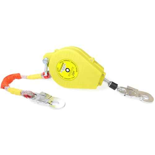 23FT RTOVZON Self Retracting Lifeline, Fall Arrest Fall Protection Dual Alloy Steel Hook Steel Wire Rope Heavy Duty Retractable Lanyard, Roofing Lifeline, SRL, Safety Lanyard