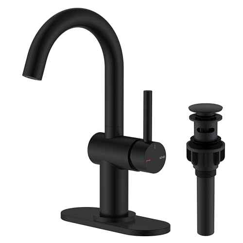 KENES Matte Black Bathroom Sink Faucet, Bathroom Faucets Single Handle Modern Prep Wet Bar Sink Faucets with Drain Assembly & Deck Plate, Farmhouse RV Camper Outdoor Utility Faucet, KE-9005B-2