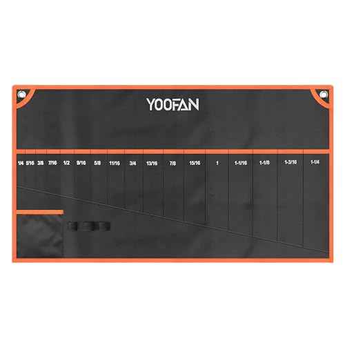 YOOFAN Wrench Roll Up Pouch ? Wrench Organizer Bag with Handle, Wrench Holder for Hanging (17+1 SAE)