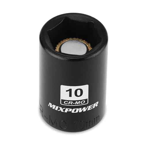 MIXPOWER 1/4" Drive Shallow Magnetic Impact Socket, 6 Point, 10mm, Metric, CR-MO