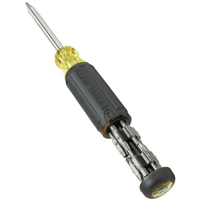 Klein Tools 32307 Multi-bit Tamperproof Screwdriver, 27-in-1 Tool with Torx, Hex, Torq and Spanner Bits with 1/4-Inch Nut Driver, Black/Yellow