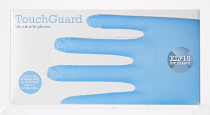 Touchguard Disposable Gloves Blue Nitrile - Latex and Powder Free - Multi-Purpose - Food Grade Gloves - Extra Strong Gloves - Box of 100 - Blue - Size XL