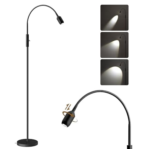 Reading Floor Lamp, 74.2" Tall LED Lamp with, 360¡Æ Flexible Gooseneck & Touch Control, 5000K 6W LED, Sturdy Base, Crafts Standing Lamp, for Reading, Living Room, Matte Black B16LD05