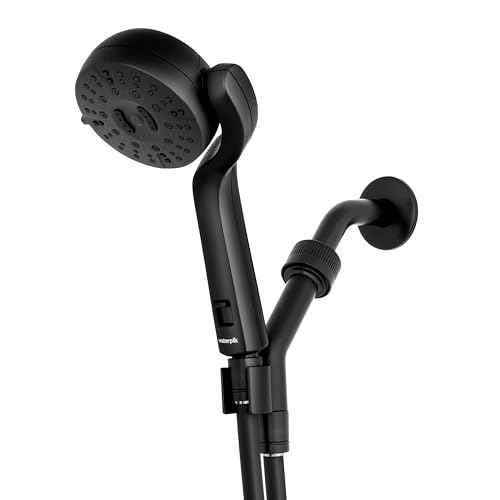 Waterpik Caddy Buddy Pivoting Hand Held Shower Head With 5-Foot Hose, 5-Mode with High Pressure Sprays, Matte Black, PHO-555E