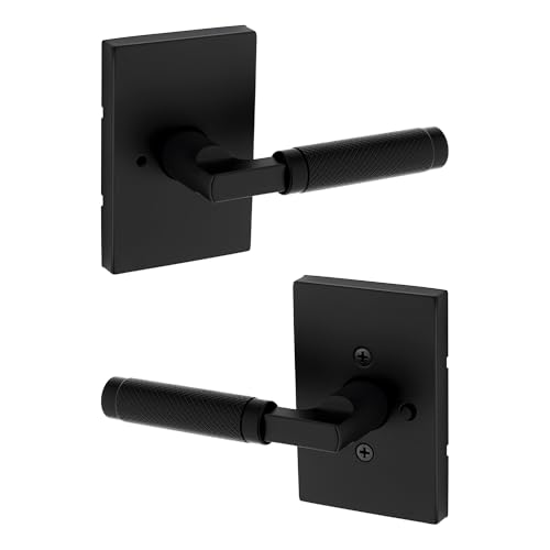 Kwikset Prava Interior Privacy Door Knurled Handle with Lock, Door Lever for Bathroom and Bedroom, Matte Black, Reversible Keyless Push Button Lock Door Lever, with Microban Protection