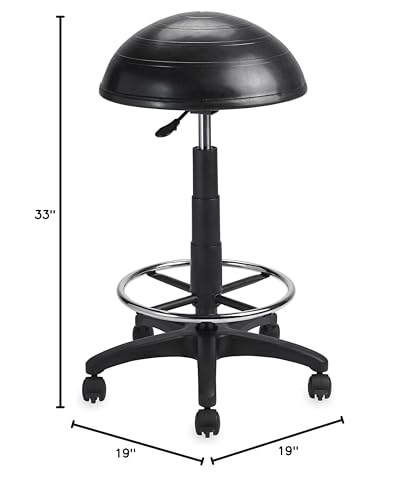 Gaiam Balance Ball Chair Stool, Half-Dome Stability Ball Adjustable Tall Office Sit Stand Swivel Desk Chair Drafting Stool with Round Foot Rest for Standing Desks Home or Office - Black 33