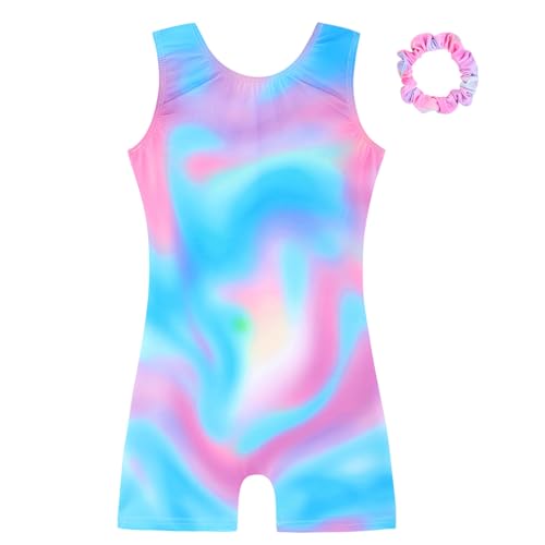 HOZIY Leotards with Shorts for Girls Gymnastics 5t Size 5-6 Years Tumbling Outfits Dance Clothes Watercolor Liquid Rainbow Swirl